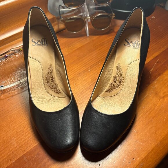 Worn Once, Womens Sofft Black Leather High Heels, Size 8 - Picture 1 of 5